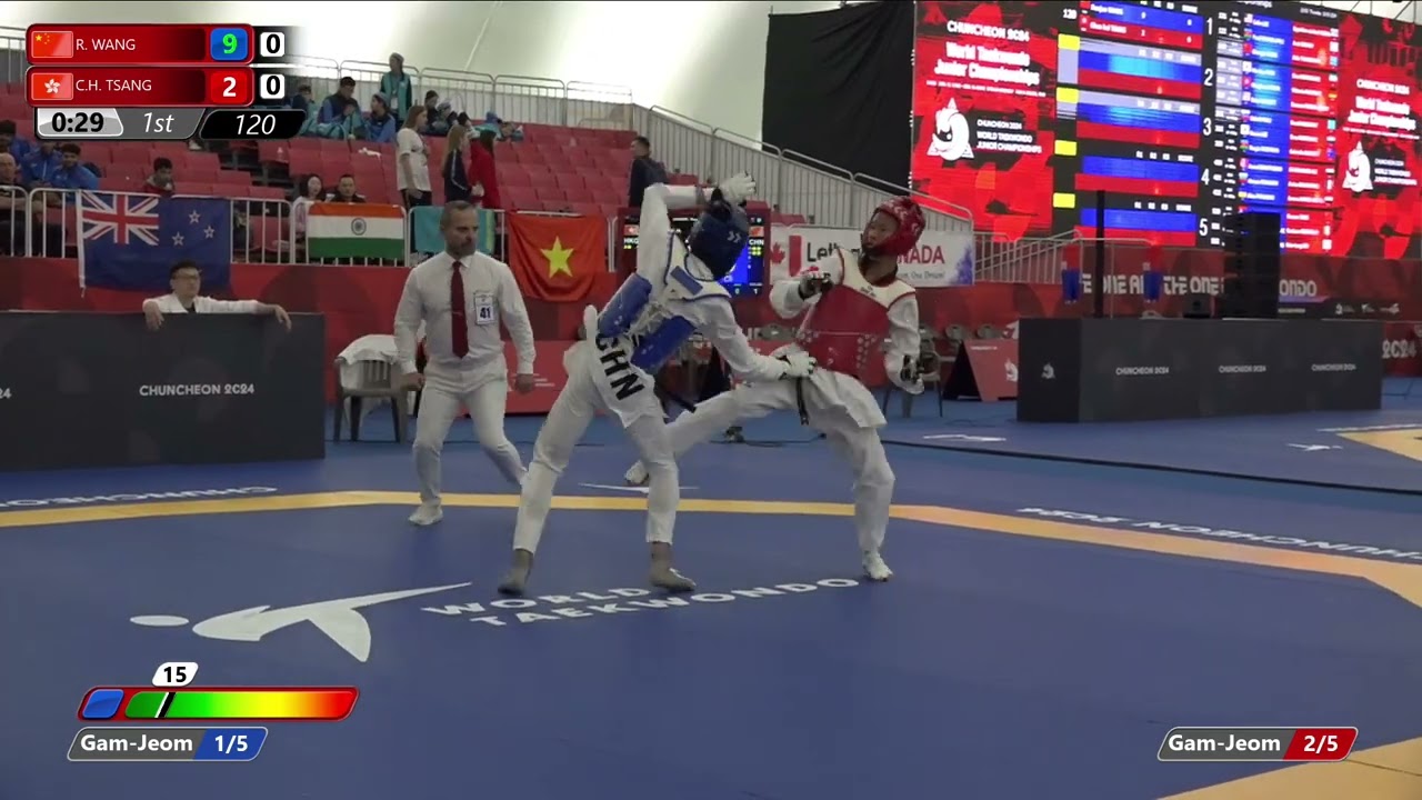 120 Round of 32 Men 51kg CHN R WANG HKG C H TSANG background