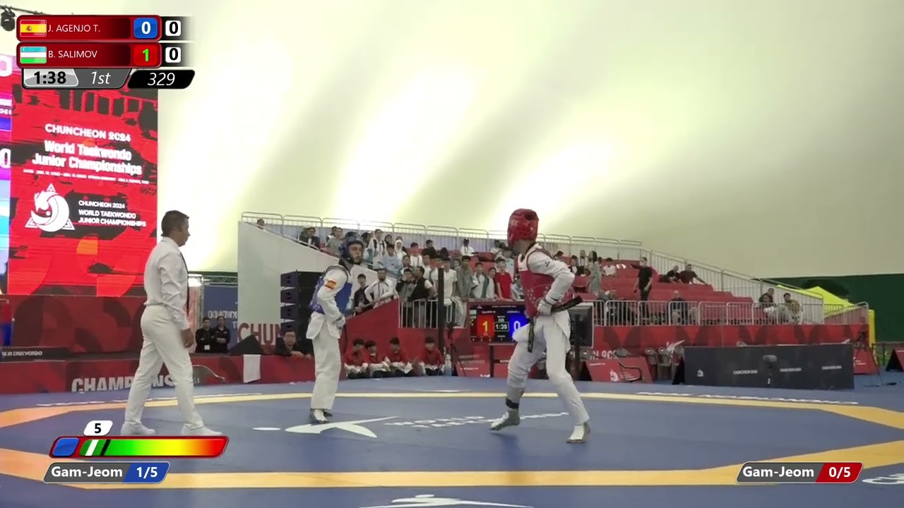 329 Semifinals Men 48kg ESP J AGENJO T UZB B SALIMOV background