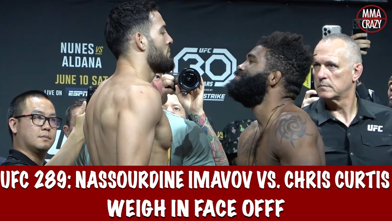 UFC 289: Nassourdine Imavov vs. Chris Curtis Weigh in Face Off background