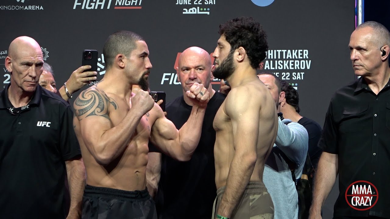 UFC Saudi Arabia: Robert Whittaker vs. Ikram Aliskerov Weigh-in Face Off background