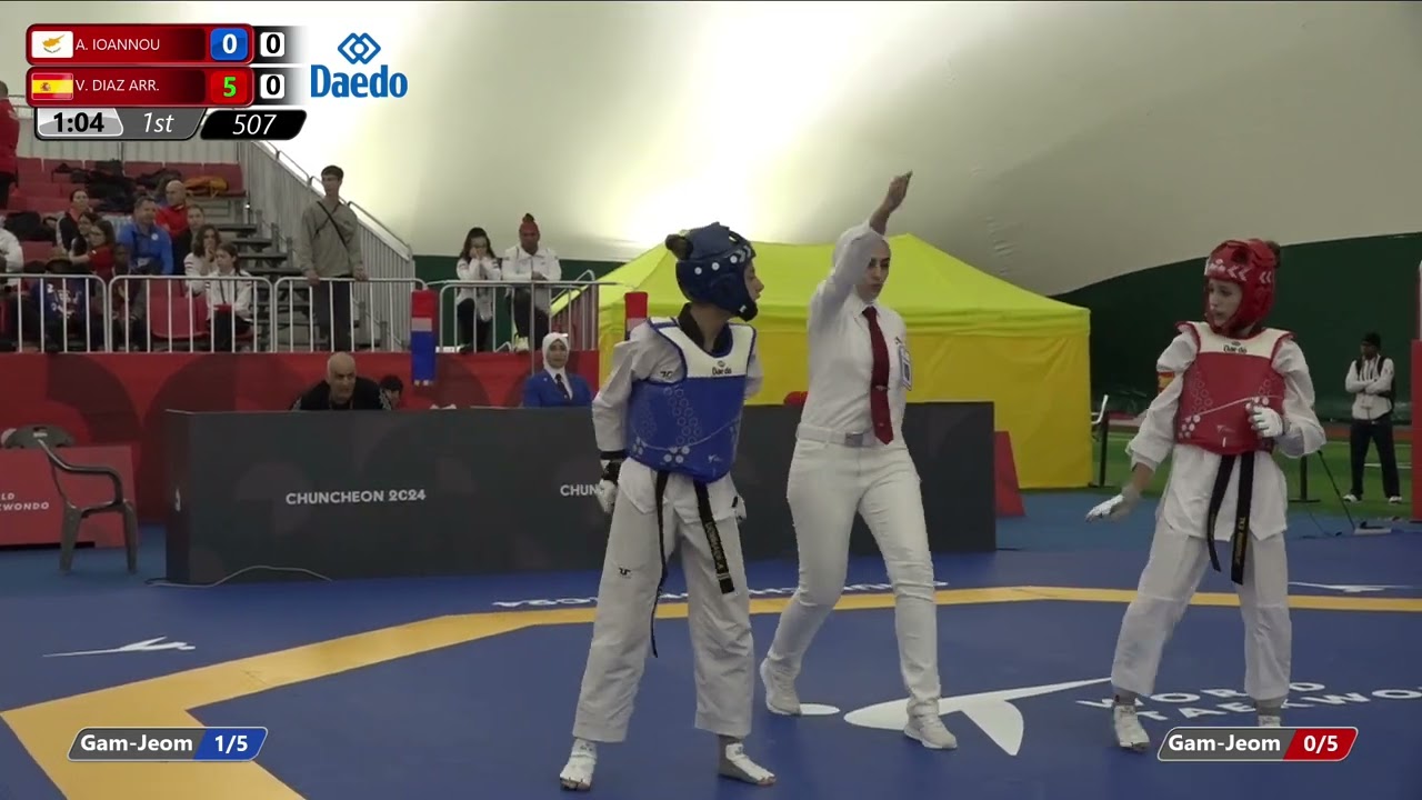 507 Round of 64 Women 46kg CYP A IOANNOU ESP V DIAZ ARR background