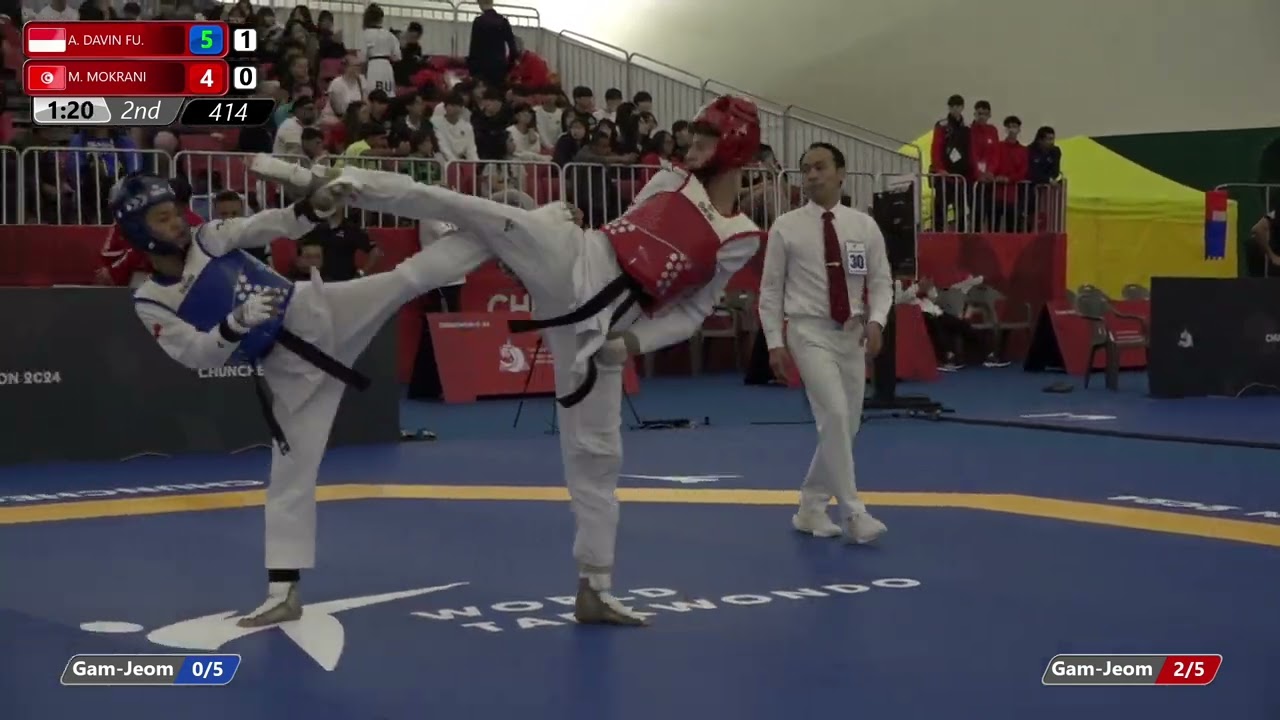 414 Round of 32 Men 45kg INA A DAVIN FU TUN M MOKRANI background