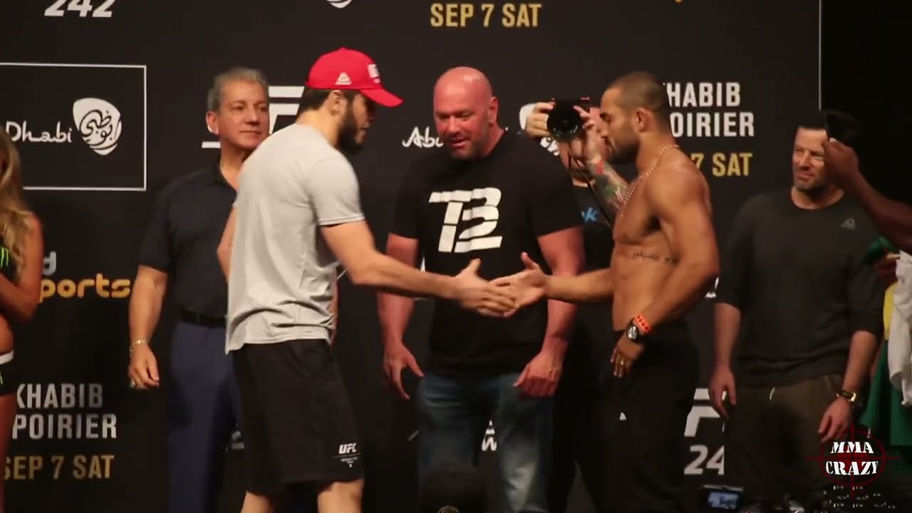 UFC 242: Islam Makhachev vs. Davi Ramos weigh in face off background