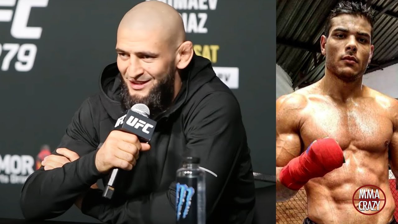 Khamzat Chimaev on Paulo Costa confrontation "maybe he want to famous" background