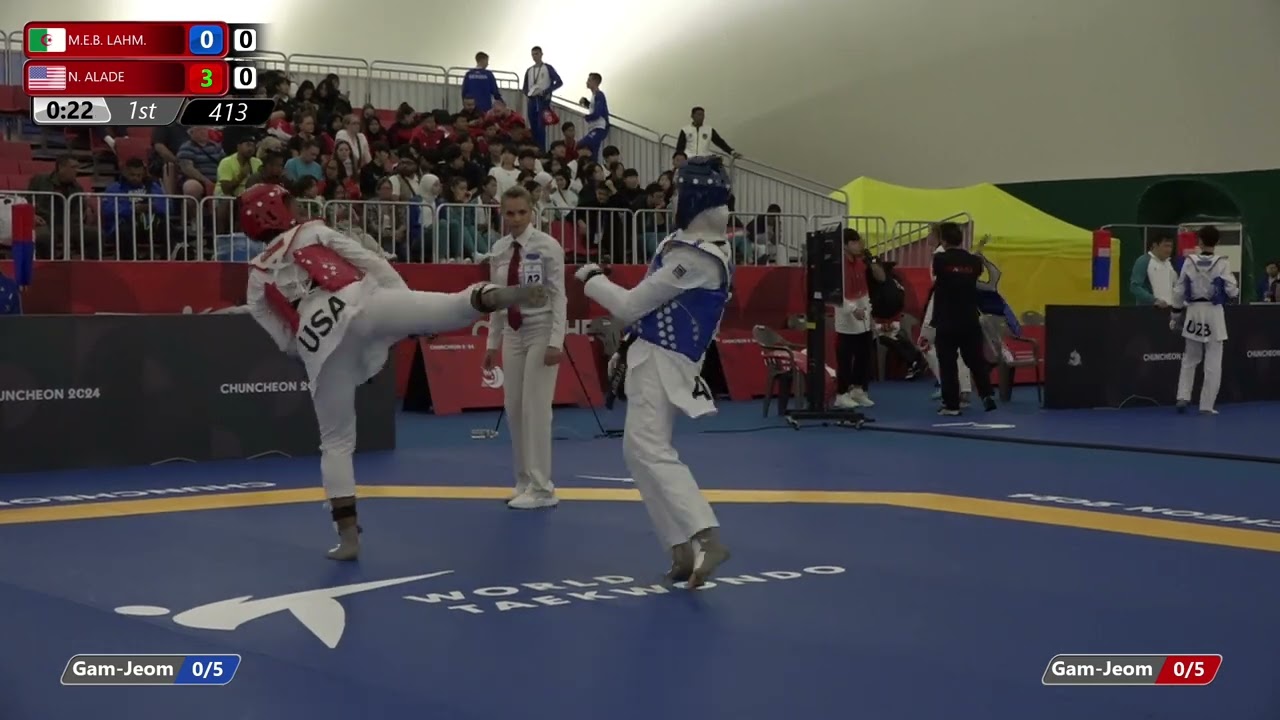 413 Round of 32 Women +68kg ALG M E B LAHM USA N ALADE background
