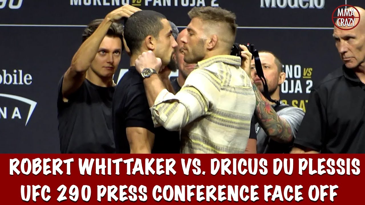 Robert Whittaker vs. Dricus Du Plessis First Face off UFC 290 background
