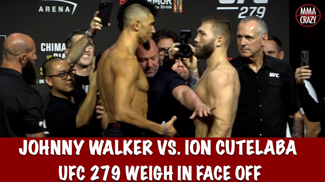 UFC 279: Johnny Walker vs. Ion Cutelaba weigh in face off background
