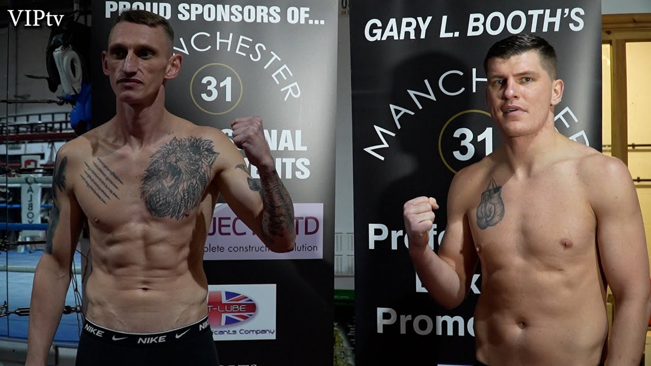 Luke Vaughan v Kristaps Zulgi weigh-in for VIP/M31 show at the AJ Bell Stadium 12.12.21s