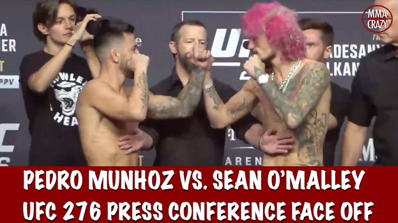 UFC 276: Sean O’Malley vs Pedro Munhoz pulled apart Press Conference Face Off background