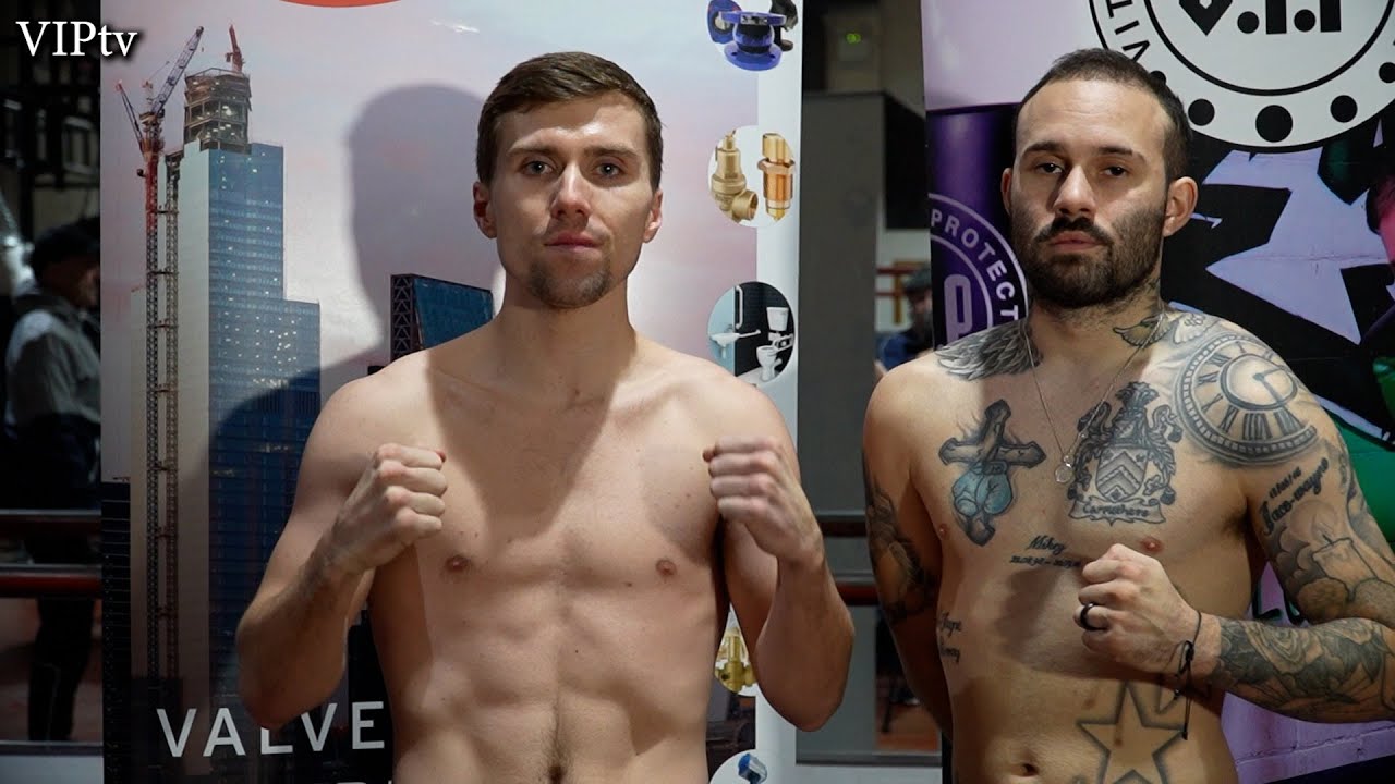 Marcos Molloy v Calvin Jordan Carruthers weigh-in for the Scouse Jolly Boys 12.12.21 background