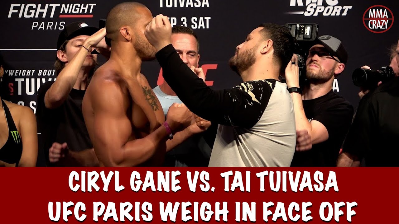 UFC Fight Night Paris: Ciryl Gane vs. Tai Tuivasa weigh in face off background