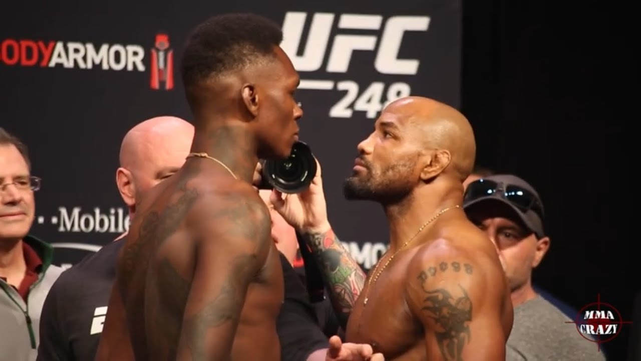 UFC 248: Israel Adesanya vs. Yoel Romero LONG weigh in face off background