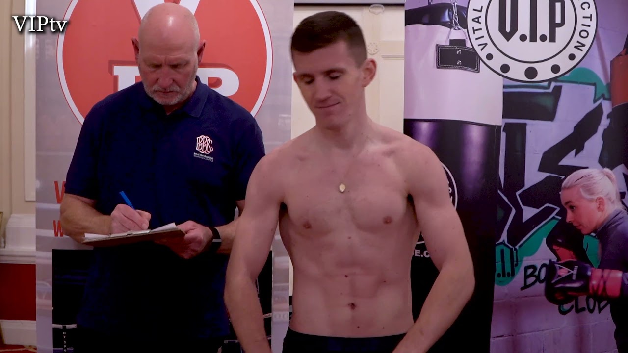 Jake Harrison v Stanislav Bilohurov Weigh-in for VIP's friday night show at the Olympia in Liverpool backdrop