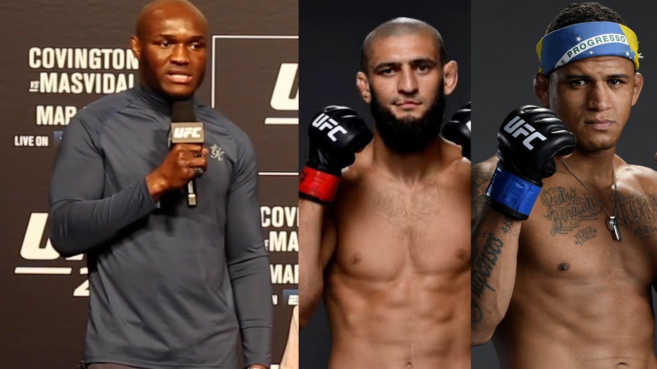 Kamaru Usman Predicts Khamzat Chimaev vs. Gilbert Burns for UFC 273 background