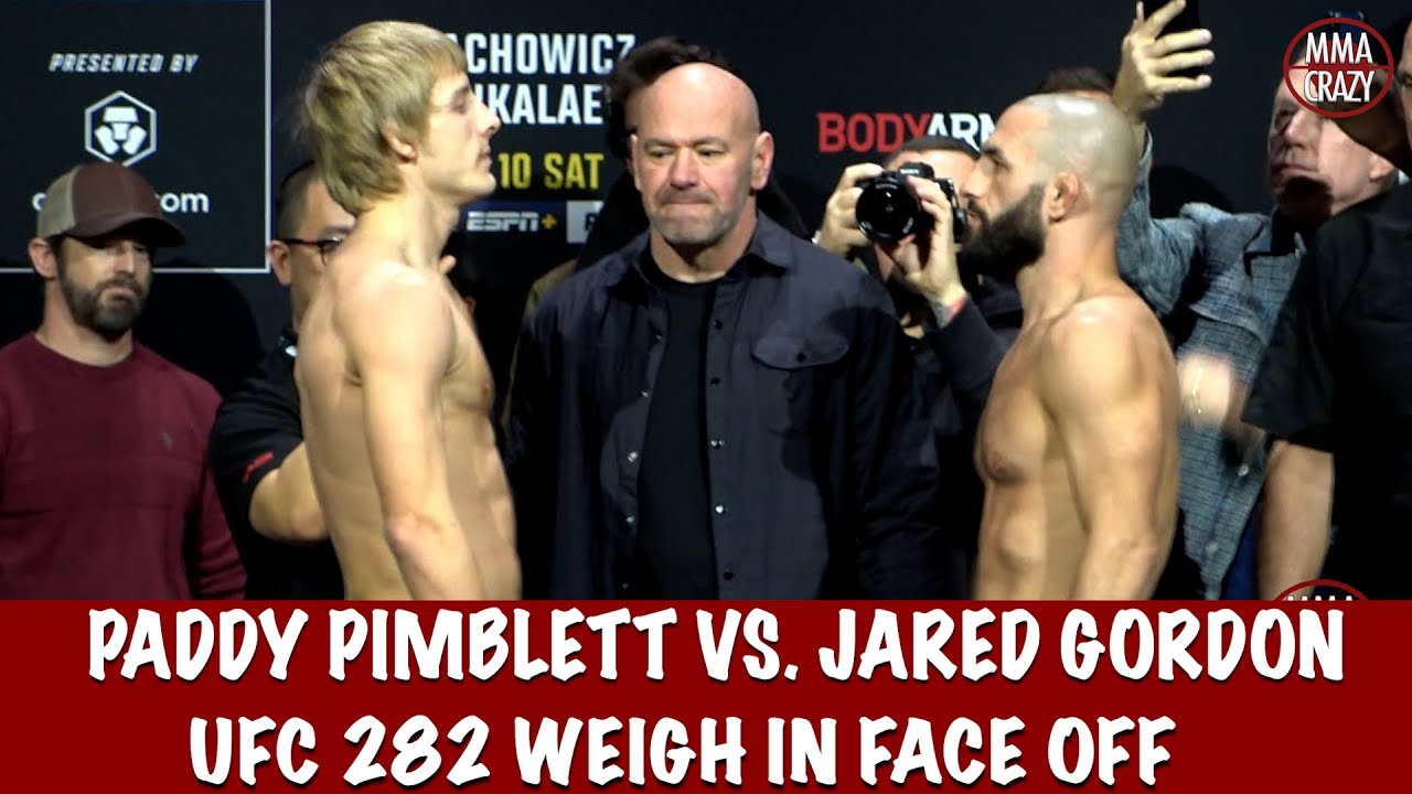 UFC 282: Paddy Pimblett vs Jared Gordon weigh in Face Off background