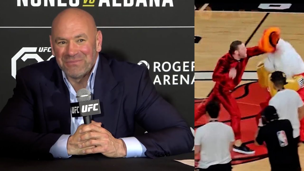 Dana White reacts to Conor McGregor sending NBA Mascot to the ER background