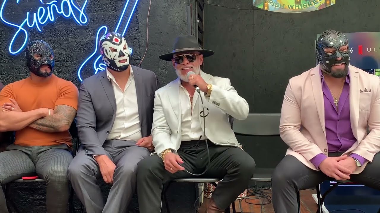 Conferencia de prensa Legado Wagner, Emperador Azteca, El Machote y Máscara Año 2000 Jr. background