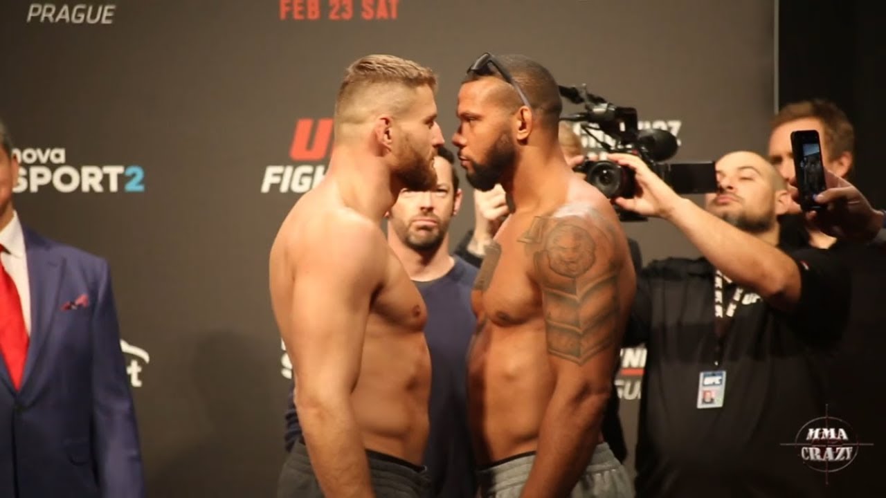 UFC Fight Night Prague Jan Blachowicz vs. Thiago Santos weigh in face off background