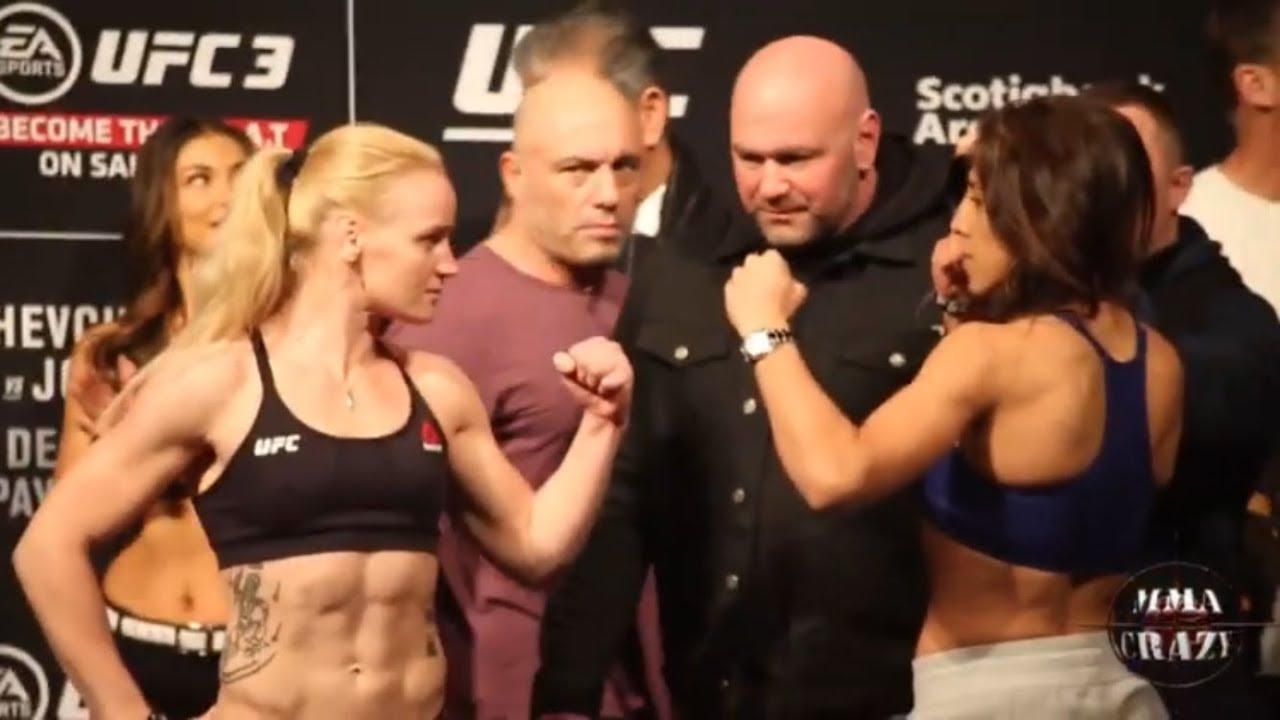 UFC 231: Valentina Shevchenko vs. Joanna Jedrzejczyk Weigh In Face Off background