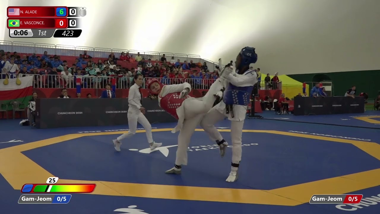 423 Round of 16 Women +68kg USA N ALADE BRA E VASCONCE background
