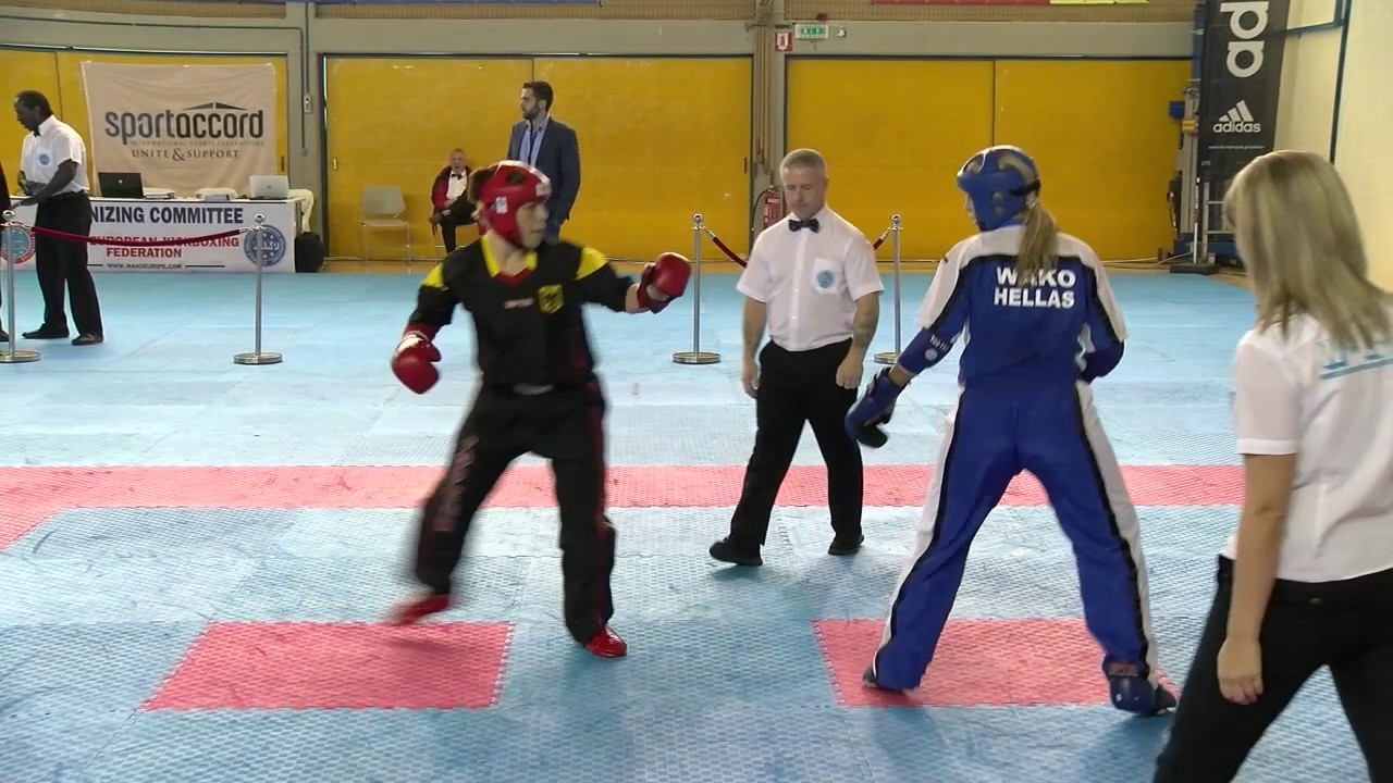 Stefanie Angerhoefer v Georgia Archou WAKO European Championships 2016 backdrop