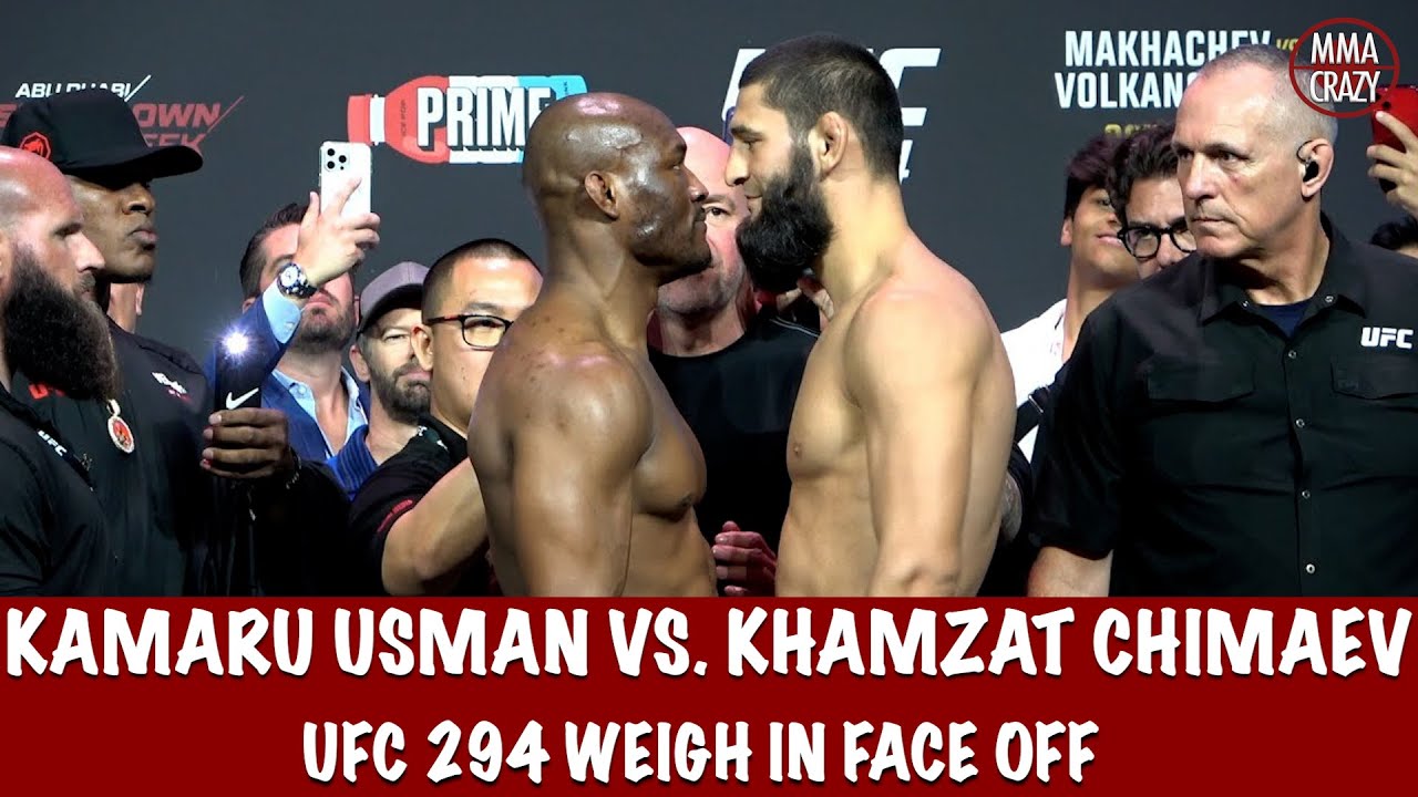 UFC 294: Kamaru Usman vs Khamzat Chimaev Weigh in Face Off background