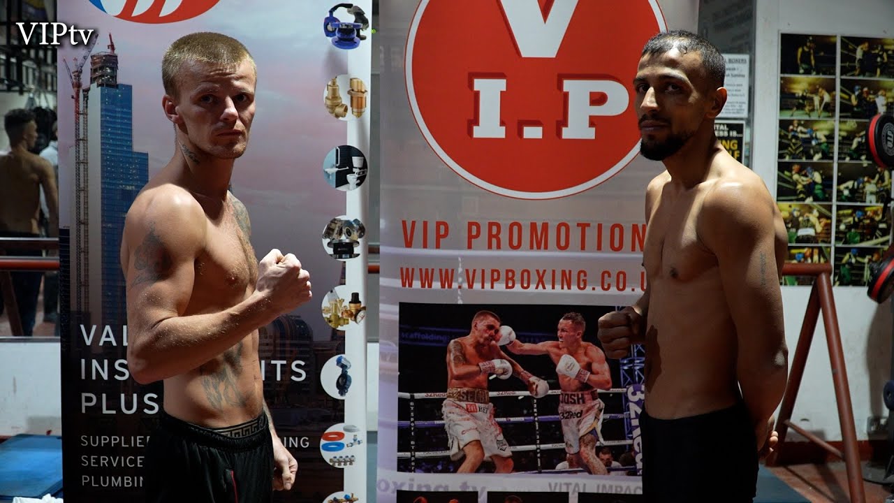 Marc Leach v Stefan Nicolae weigh-in for the VIP show at the AJ Bell Stadium on 4/12/21 background