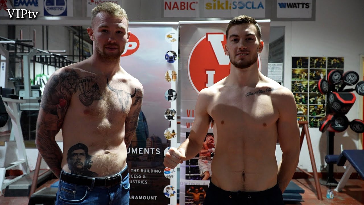 Casey Brown v Dale Arrowsmith weigh-in for the VIP show at the AJ Bell Stadium on 4/12/21