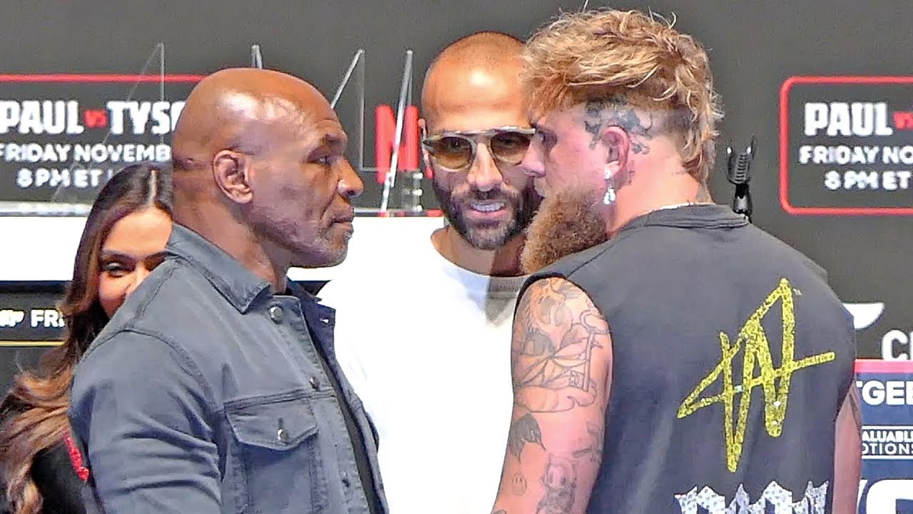 CHAOTIC!! • WATCH Mike Tyson’s TENSE FACE OFF | Jake Paul vs Mike Tyson background