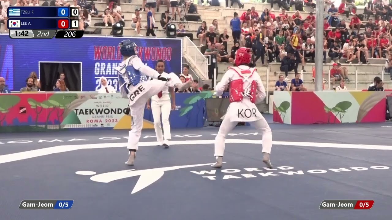 206 Round of 32 WOMEN W 57KG GRE TZELI F KOR LEE A background