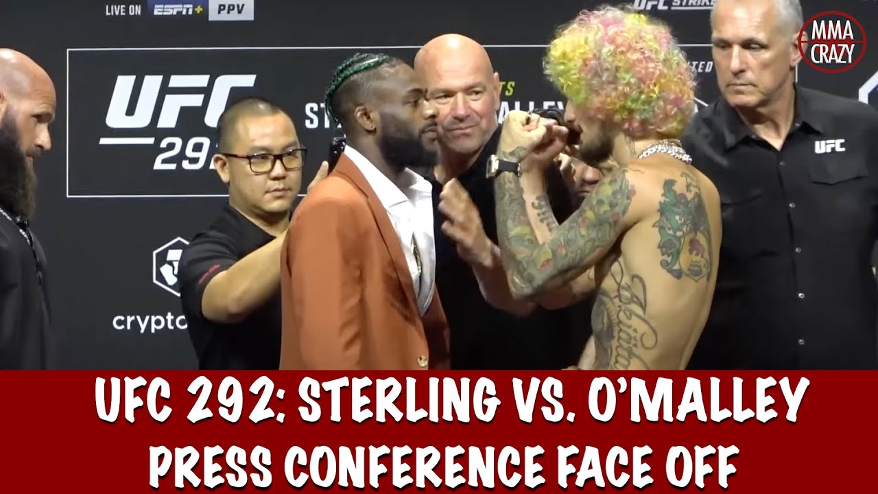 UFC 292: Aljamain Sterling vs Sean O’Malley Press Conference Face Off background