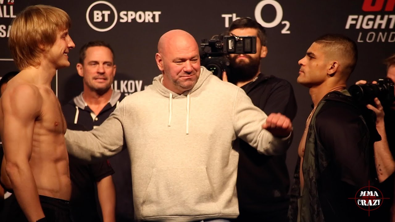 UFC London: Paddy Pimblett vs. Kazula Vargas weigh in face off background