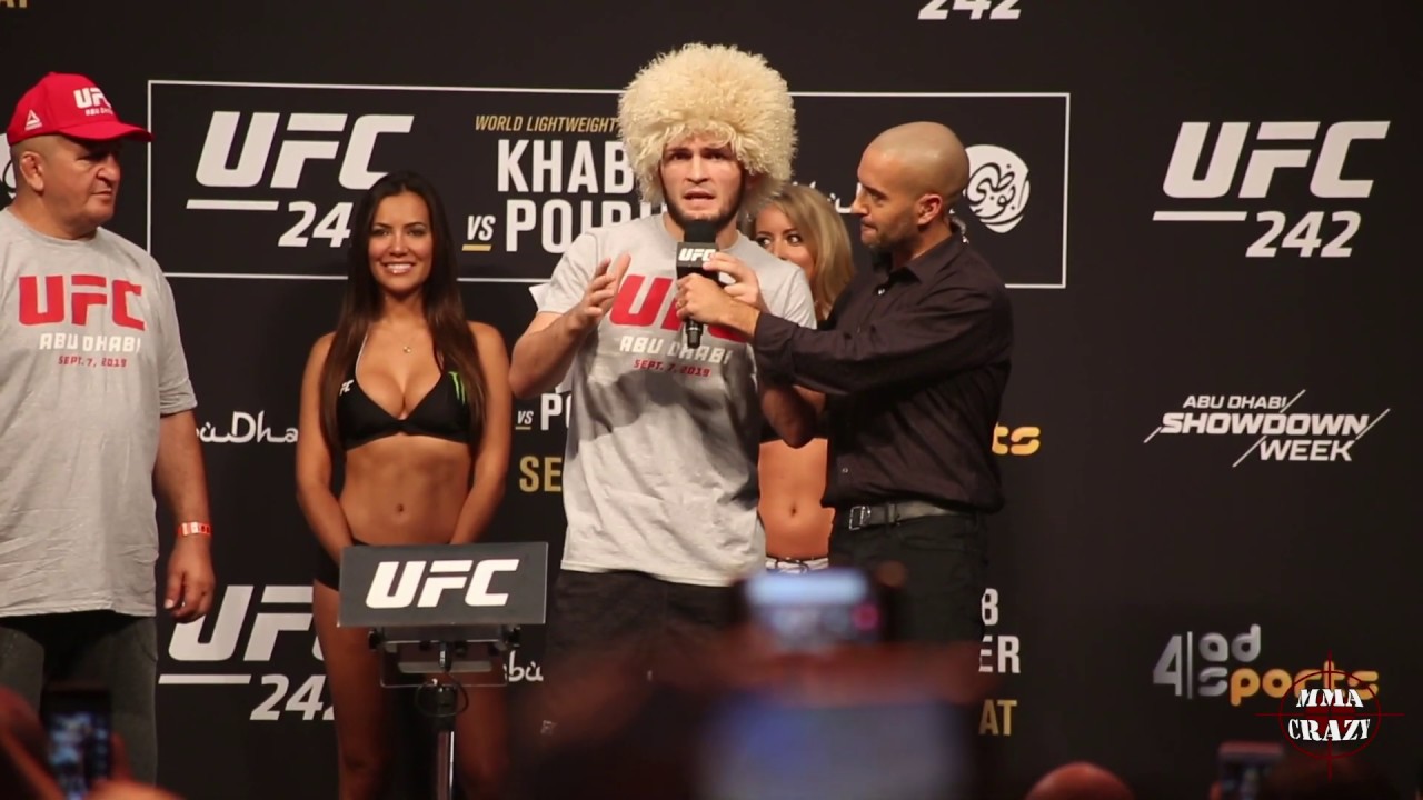 UFC 242: Khabib Nurmagomedov vs. Dustin Poirier weigh in Face Off background