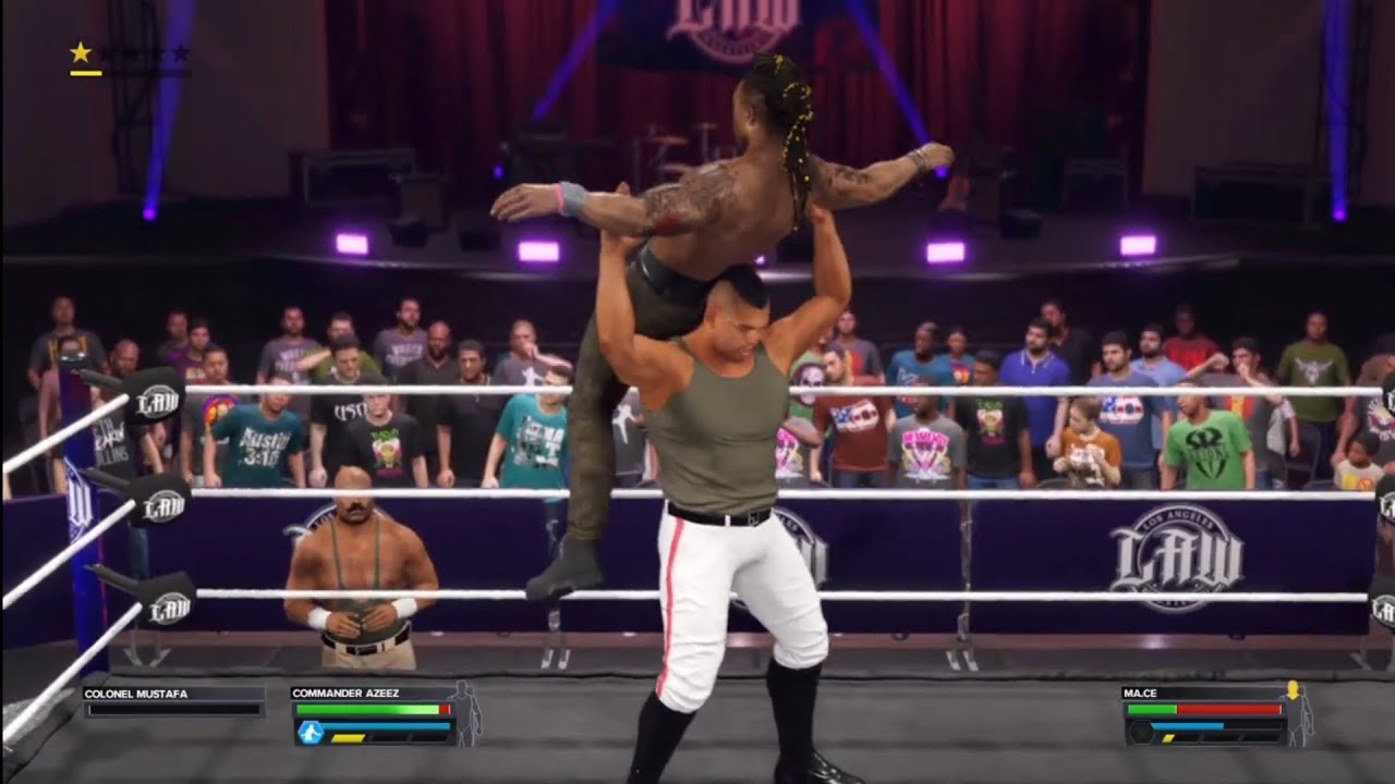 Commander Azeez vs Mace. Los Angeles Wrestling. WWE 2K23 background