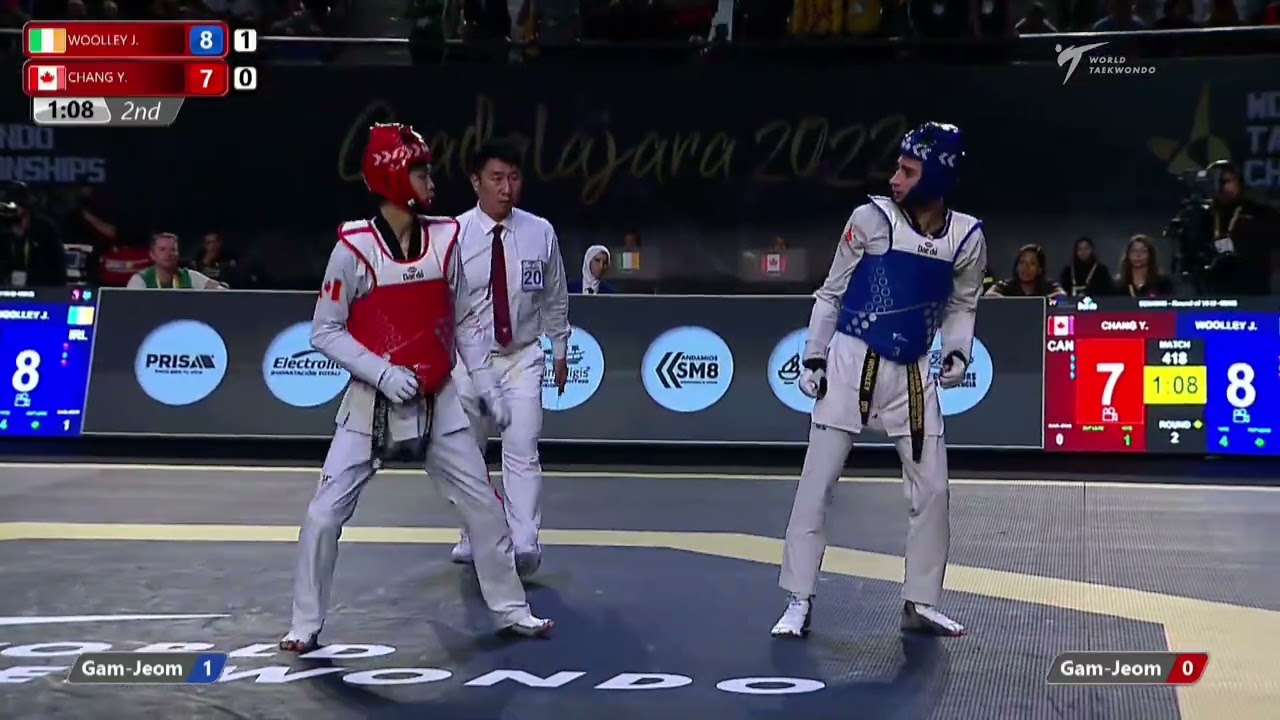 418 M-58kg R-16 WOOLLEY Jack IRL ЁЯФ╡ vs ЁЯФ┤ CHANG Yohan CAN I Guadalajara 2022 WT Championships background