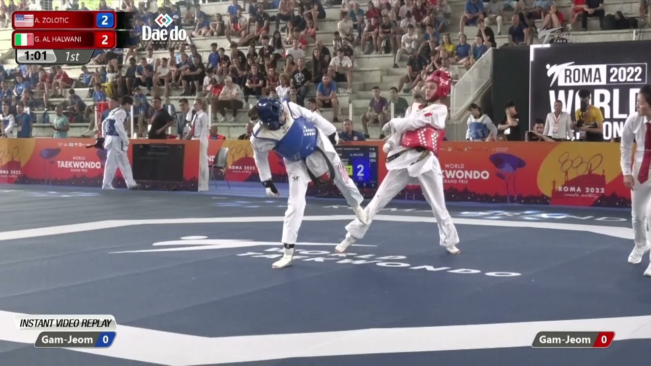 222 W-57kg QF ZOLOTIC Anastasija USA 🔵 vs 🔴 AL HALWANI Giada ITA I Rome 2022 World Taekwondo GP background