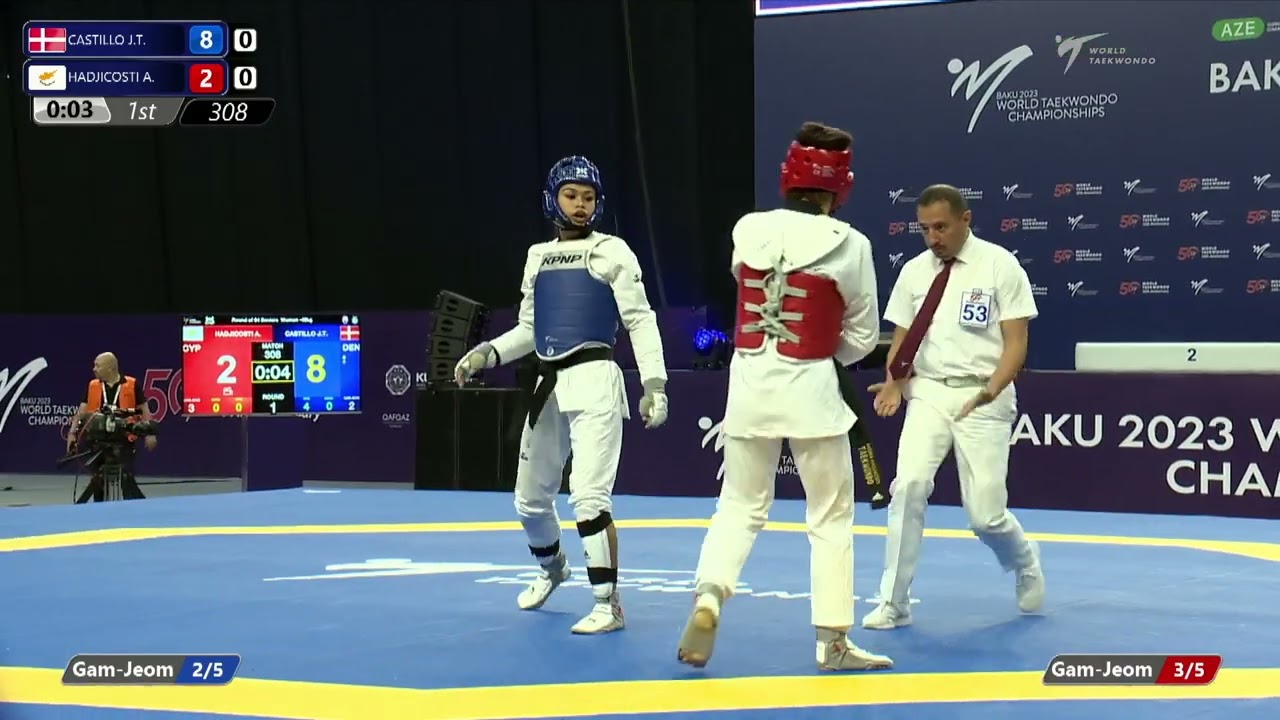 308 Round of 64 Women 49kg DEN CASTILLO Jade theresa CYP HADJICOSTI Antriana background