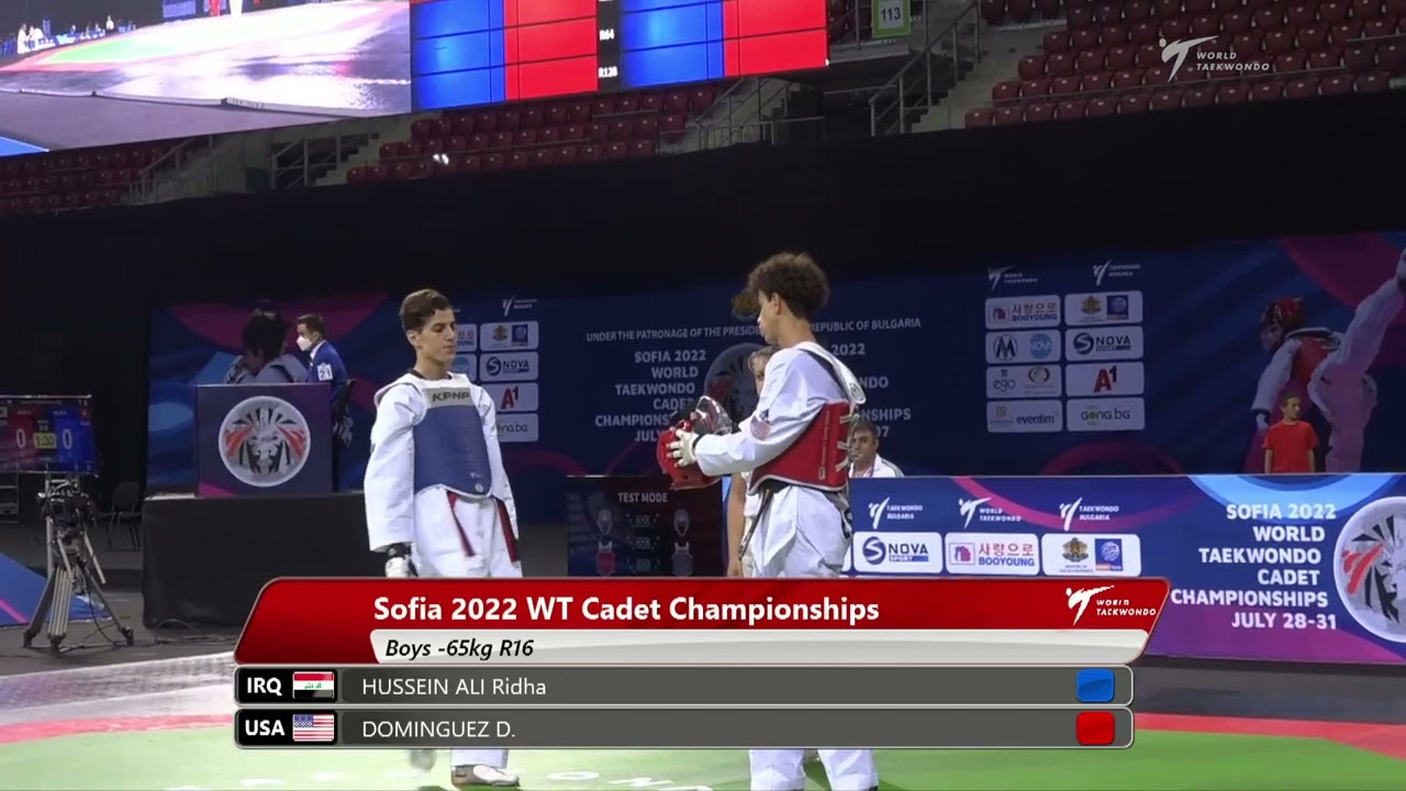 413 R16 Boys ‐65kg IRQ HUSSEIN ALI Ridha USA DOMINGUEZ Diego background