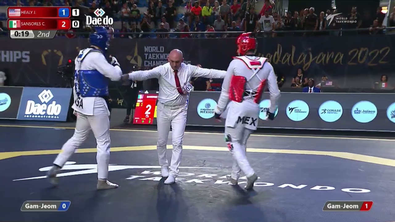 421 M+87kg QF HEALY Jonathan USA đ” vs đŽ SANSORES Carlos MEX I Guadalajara 2022 WT Championships background
