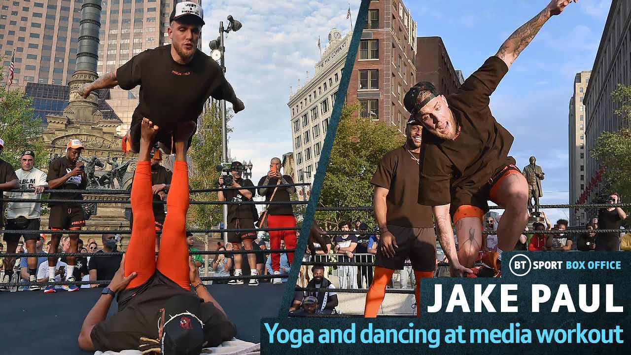 Jake Paul's Open Workout Of Yoga & Breakdancing As Tyron Woodley, Tommy Fury & Daniel Dubois Train background