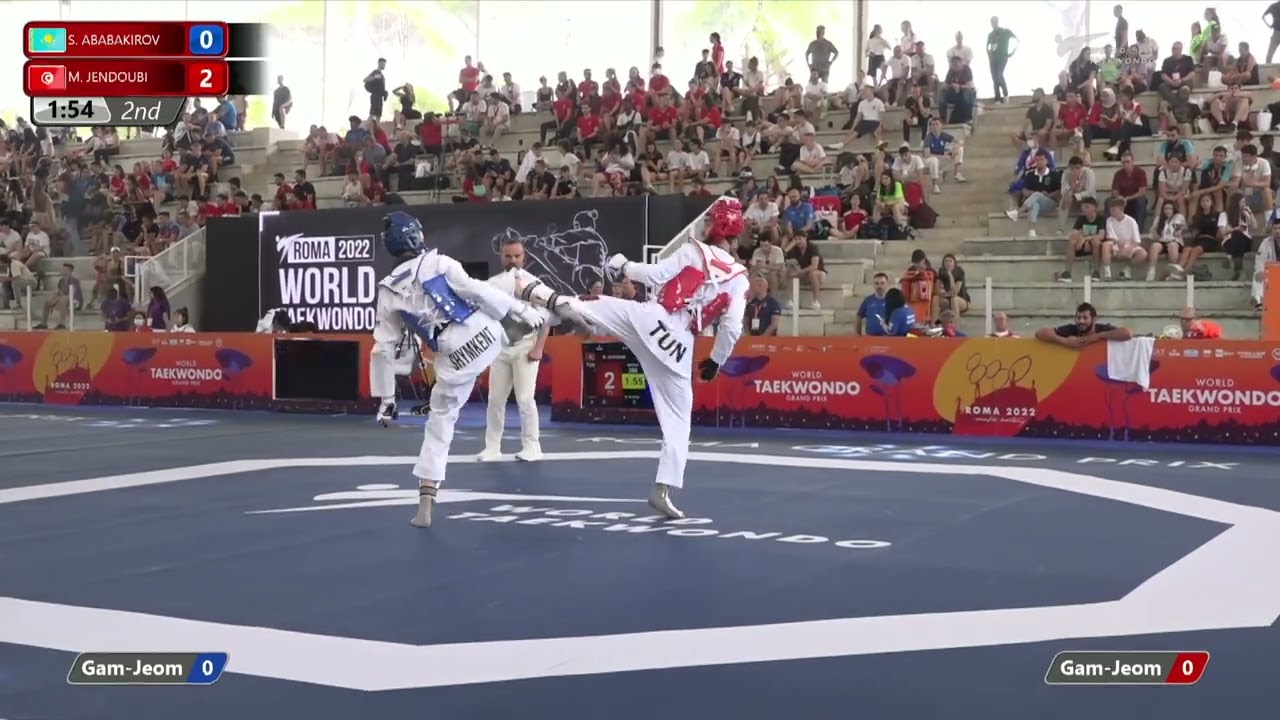 306 M-58kg R-32 ABABAKIROV Samirkhon KAZ 🔵 vs 🔴 JENDOUBI Mohamed khalil TUN I Rome 2022 WT GP background