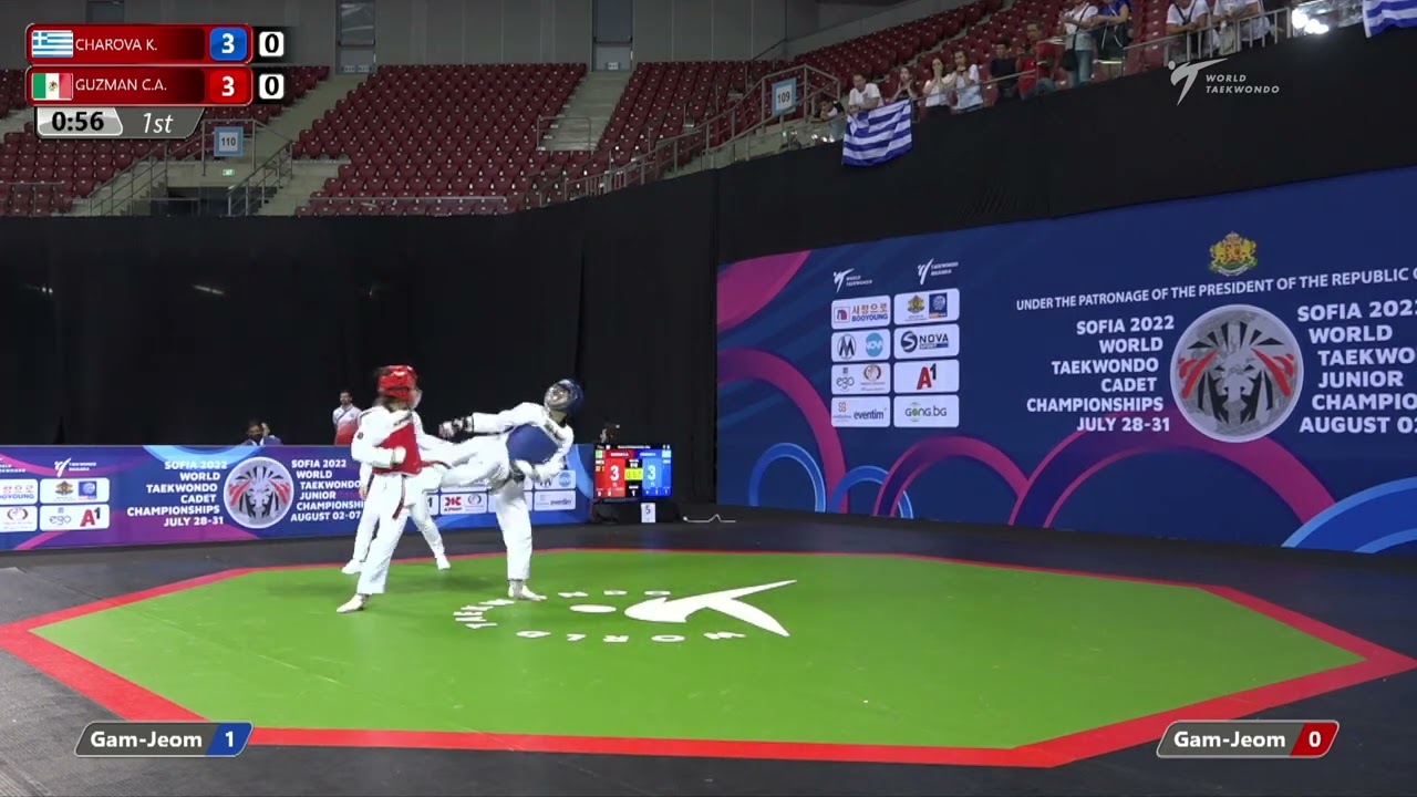 518 R32 Girls 59kg GRE CHAROVA K MEX GUZMAN C A background