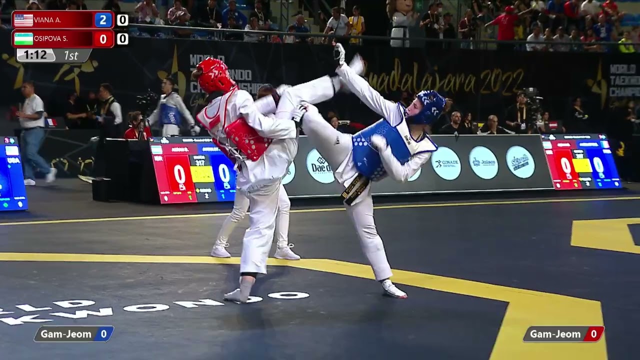 219 W+73kg R-16 VIANA Alena USA 🔵 vs 🔴 OSIPOVA Svetlana UZB I Guadalajara 2022 WT Championships backdrop