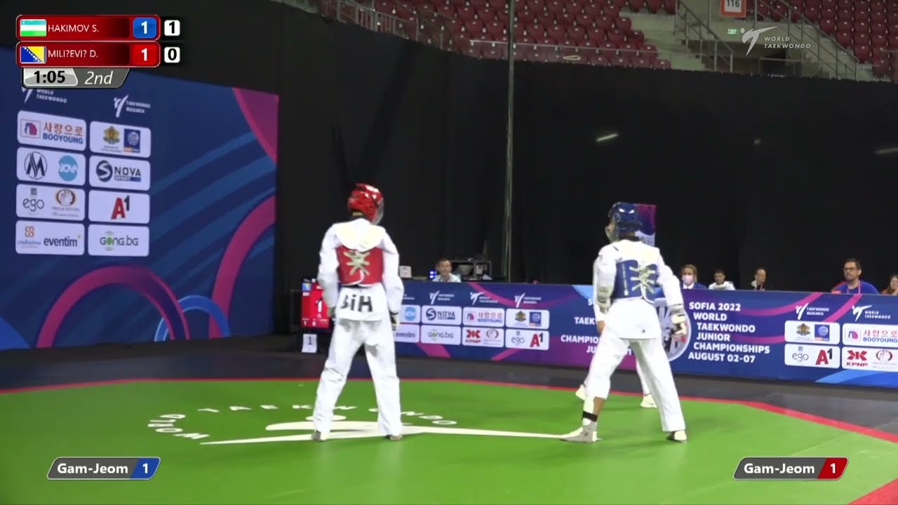 121 Round of 32 Boys 53kg UZB HAKIMOV Sardor BIH MILIEVI David