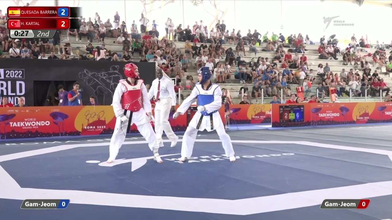 209 M-80kg R-32 QUESADA BARRERA Daniel ESP 🔵 vs 🔴 KARTAL Huseyin TUR I Rome 2022 World Taekwondo GP background