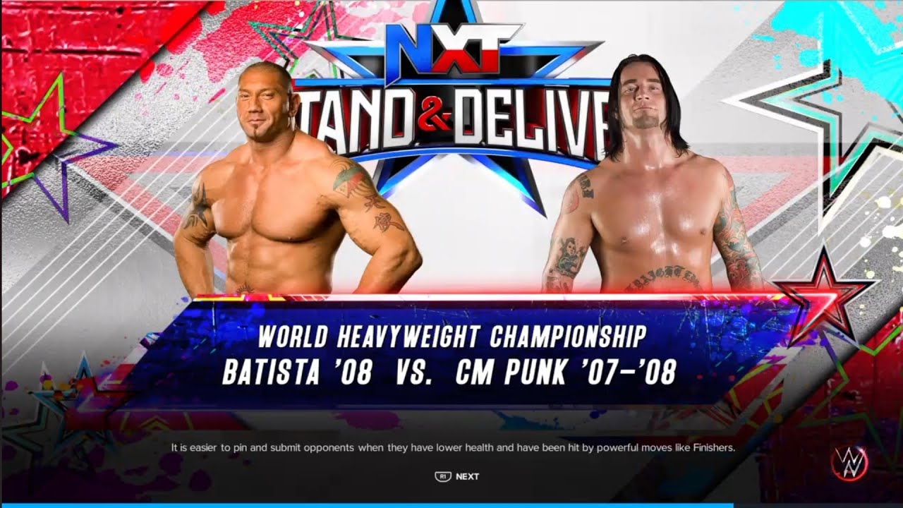 Batista vs CM Punk. Stand & Deliver 2008. We 2K23 background
