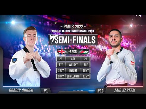229 SF M 68kg GBR SINDEN Bradly JOR KAREEM Zaid | Paris 2022 World Taekwondo Grand-Prix (Levallois) background