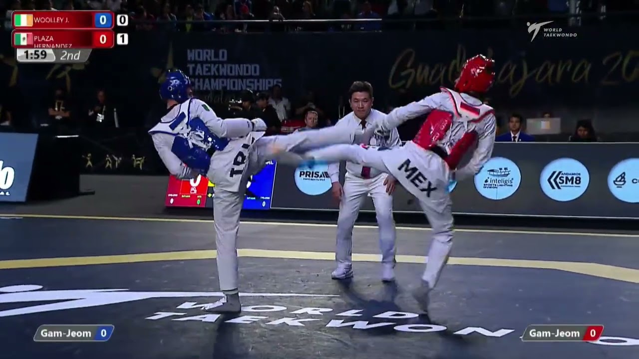 421 M-58kg QF WOOLLEY J. IRL ЁЯФ╡ vs ЁЯФ┤ PLAZA HERNANDEZ B. MEX I Guadalajara 2022 WT Championships background
