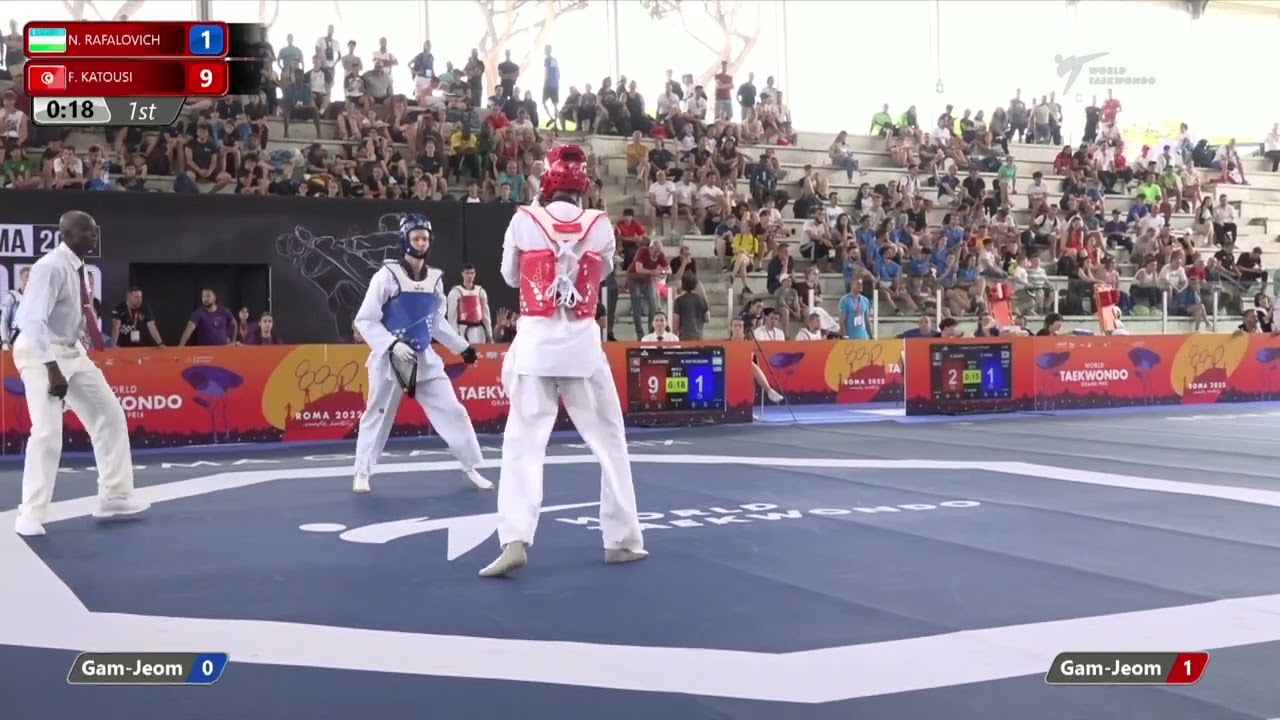 211 M-80kg R-16 RAFALOVICH Nikita UZB ЁЯФ╡ vs ЁЯФ┤ KATOUSI Firas TUN I Rome 2022 World Taekwondo GP background