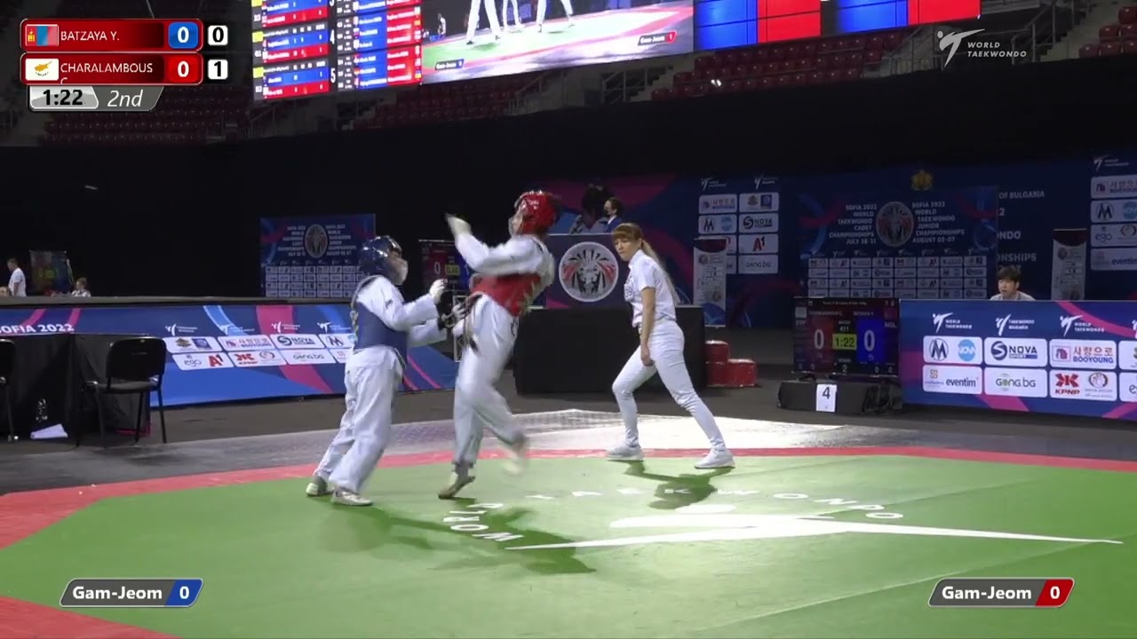 411 Round of 32 Girls +59kg MGL BATZAYA Yanjinlkham CYP CHARALAMBOUS Chrysiida background